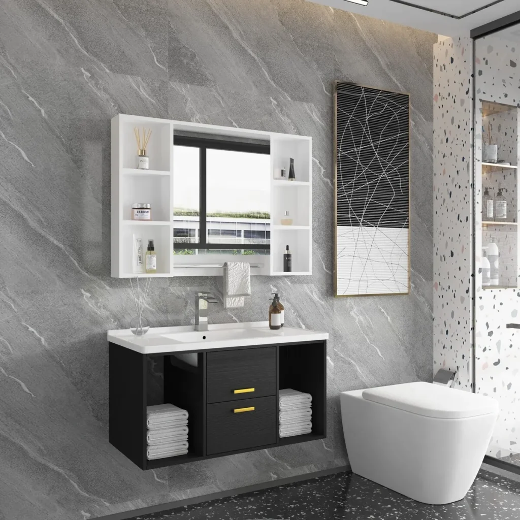 Bathroom Mirrored Cabinet with Door Shelves | مرايه حمام برفوف معلقه
