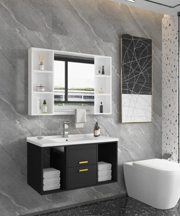 Bathroom Mirrored Cabinet Wall Storage Organizer with Door Shelves (8)