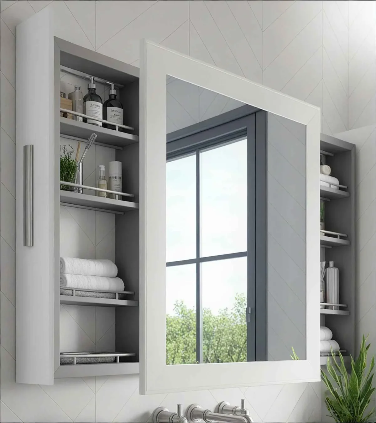 Joy Led Mirror With 2 Sides Cabinet For Bathroom  مرآه مرايا جوي ليد مع كابينه جانبين للحمام