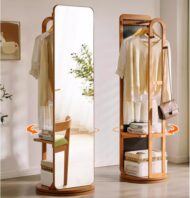 Flow Wooden Coat Rack 360° Rotating Full Body Mirror