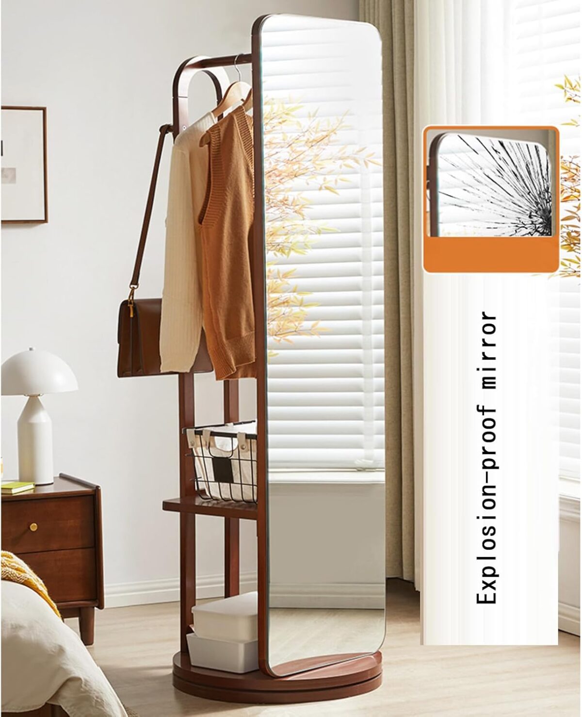 Flow Wooden Coat Rack 360° Rotating Full Body Mirror فلو شماعه ملابس بمرايا