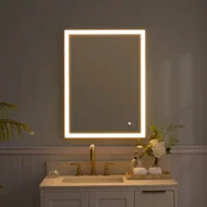 مرآة حمام ريكا الحديثة LED - إطار من الخشب الطبيعي