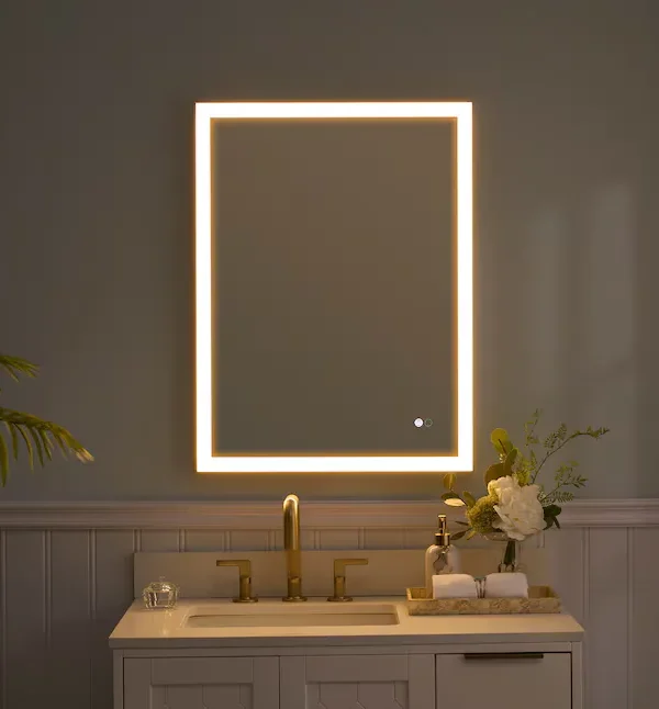مرآة حمام ريكا الحديثة LED - إطار من الخشب الطبيعي