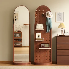 Mirror with back storage shelves and hanger rack