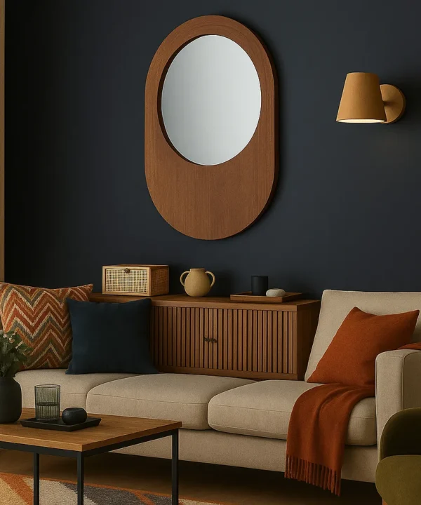 Rola oval natural wood wall mirror for living room and bedroom in Egypt