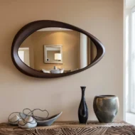 Eyes Oval Natural Wood Mirror