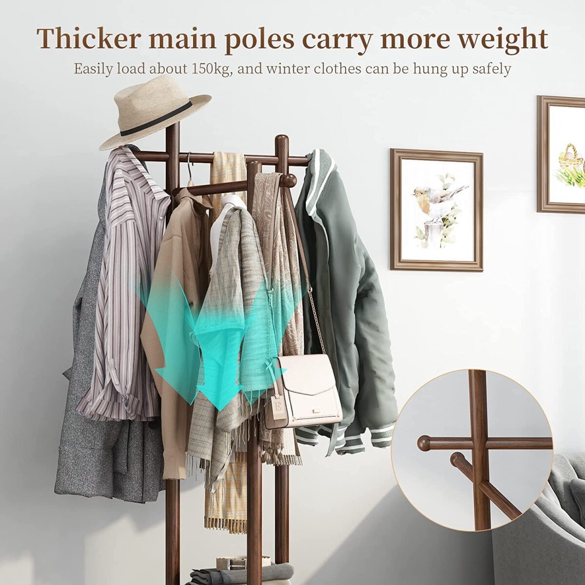 Woldars Wooden Coat Rack Freestanding (11)