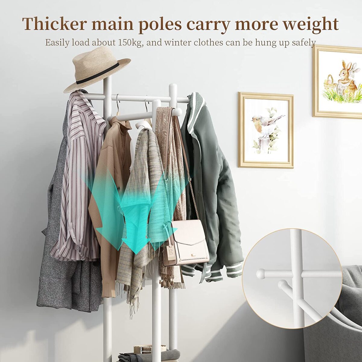 Woldars Wooden Coat Rack Freestanding (7)