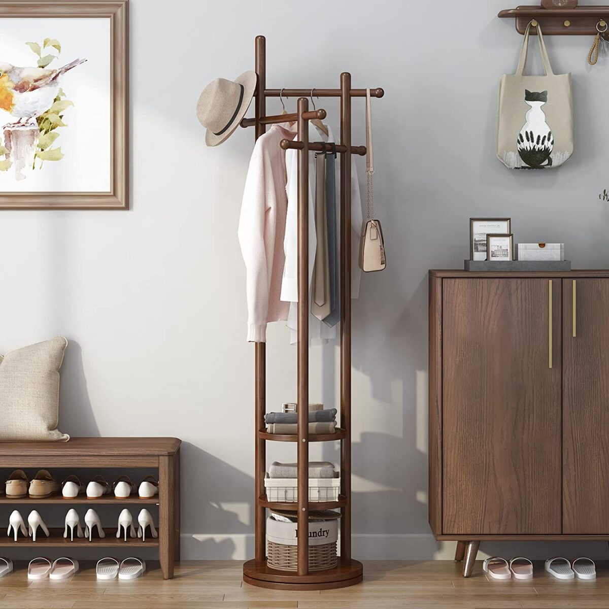 Woldars Wooden Coat Rack Freestanding (8)