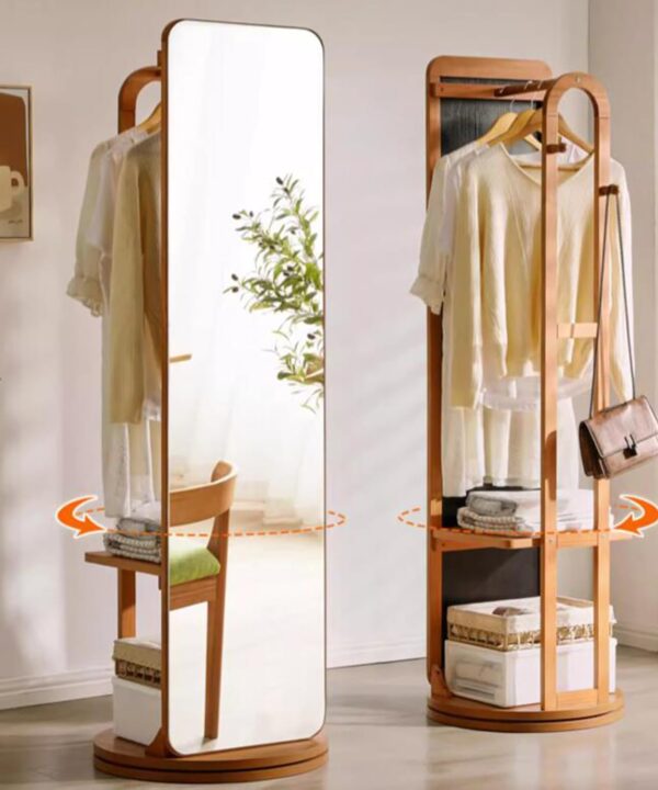 Flow Wooden Coat Rack 360° Rotating Full Body Mirror فلو شماعه ملابس بمرايا