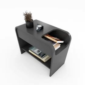 Ruvo Modern curved side shelf with extra storage layer