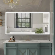 Recaa Modern LED Bathroom Mirror – Natural Wood Frame