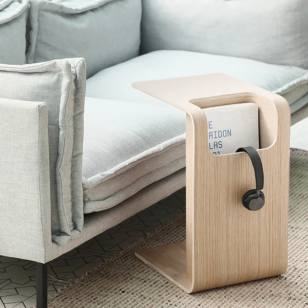 Buy Natural Wood Furniture in Egypt – 100% Natural Wood | Woldars 1 Oak Wood C-Shaped Side Table with Magazine Rack