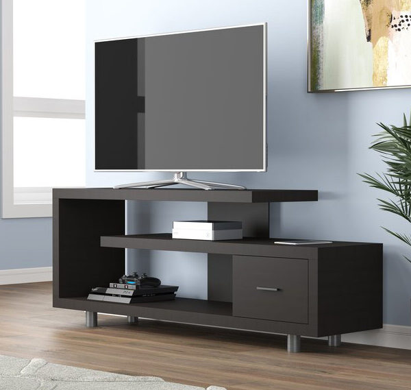 TV unit with drawer and open shelf in living room