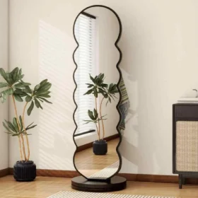 Waveness full-length mirror with wooden hanger