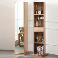 Flora Mirror Cabinet – Natural Wood, 360° Rotating Storage