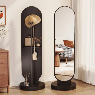 Types of Mirrors for Home Decor – A Complete Guide 6 Lordina 360° rotating full-length mirror with coat hooks in modern bedroom