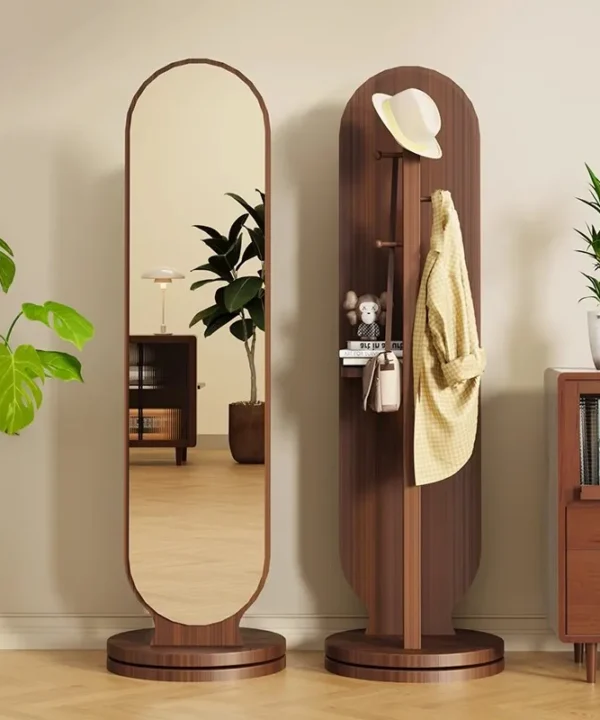 Lordina 360° rotating full-length mirror with coat hooks in modern bedroom